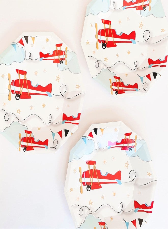 Pooka Airplane Party Plates (Pack of 8) | Airplane Plates | Airplane Birthday Party | Airplane Party Decorations | Airplane Paper Plates | Vintage Airplane Party Plates - Image 2